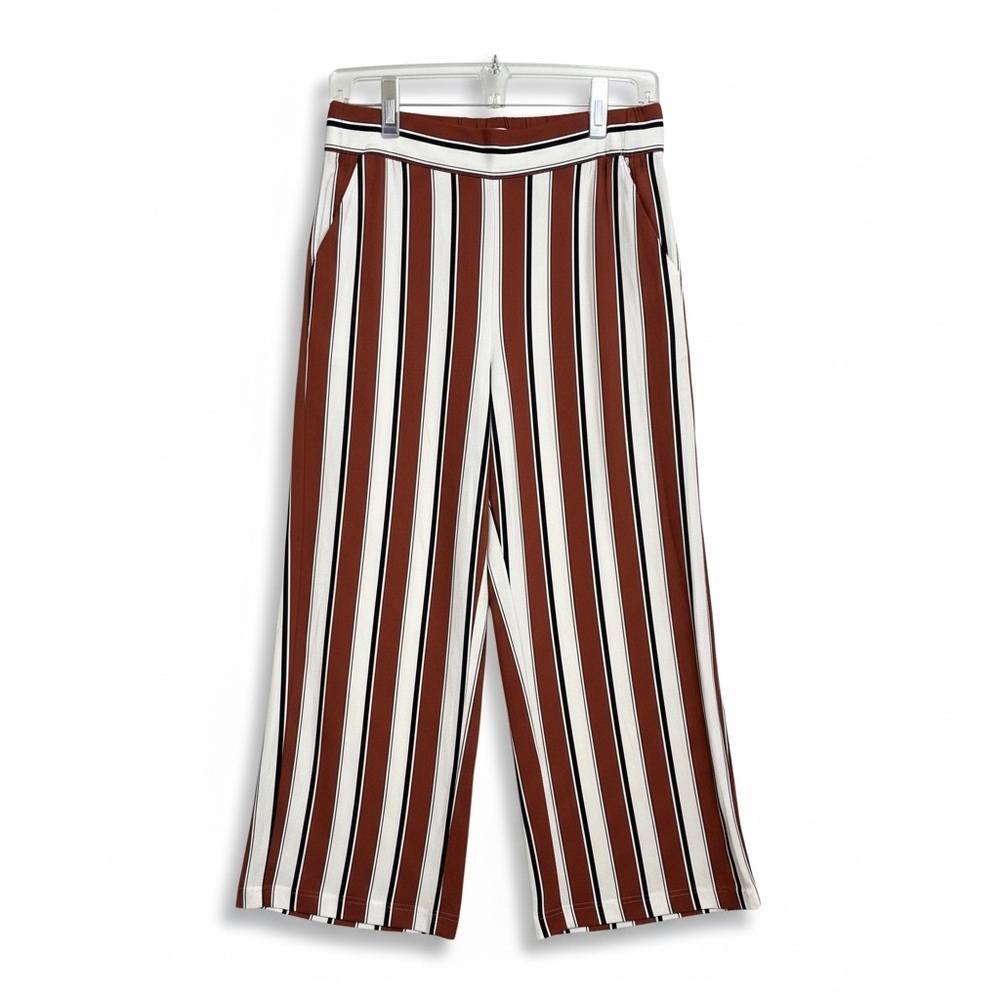 H&M Brown and White Striped Wide Leg Cropped Pants Size 10 Relaxed Fit Hi-Rise - Picture 2 of 8